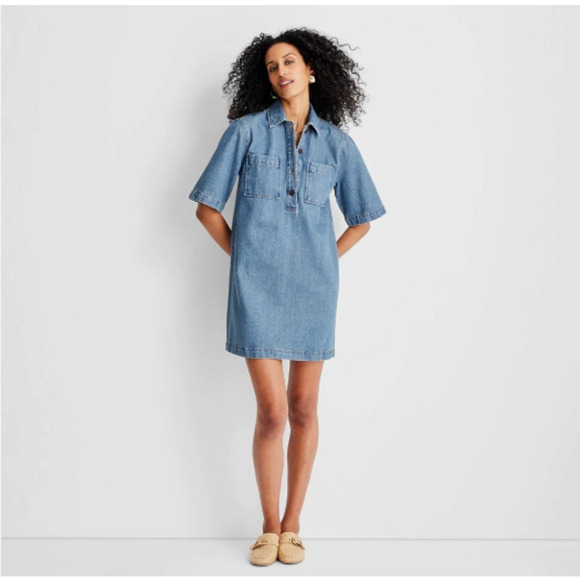 Denim Mini Shirtdress Sz Medium NWT Future Collective - Picture 10 of 11